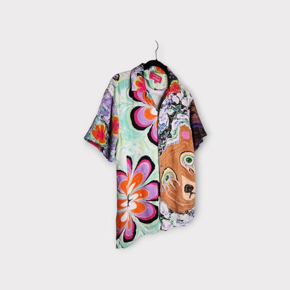 Teddy Fresh x MyFawnwy Men's Camp Shirt Sm Multicolor Bear Snake Statement - Picture 2 of 9